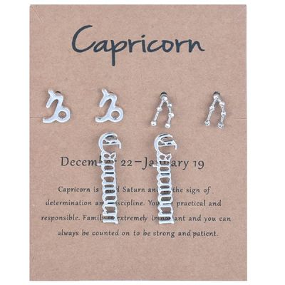 3 Pairs New Card Packaging Horoscope Zodiac Stud Earrings 12 Constellation Astrology 18K Gold Plated Little Ear Stud for Women Friendship Jewelry Gift -Capricorn