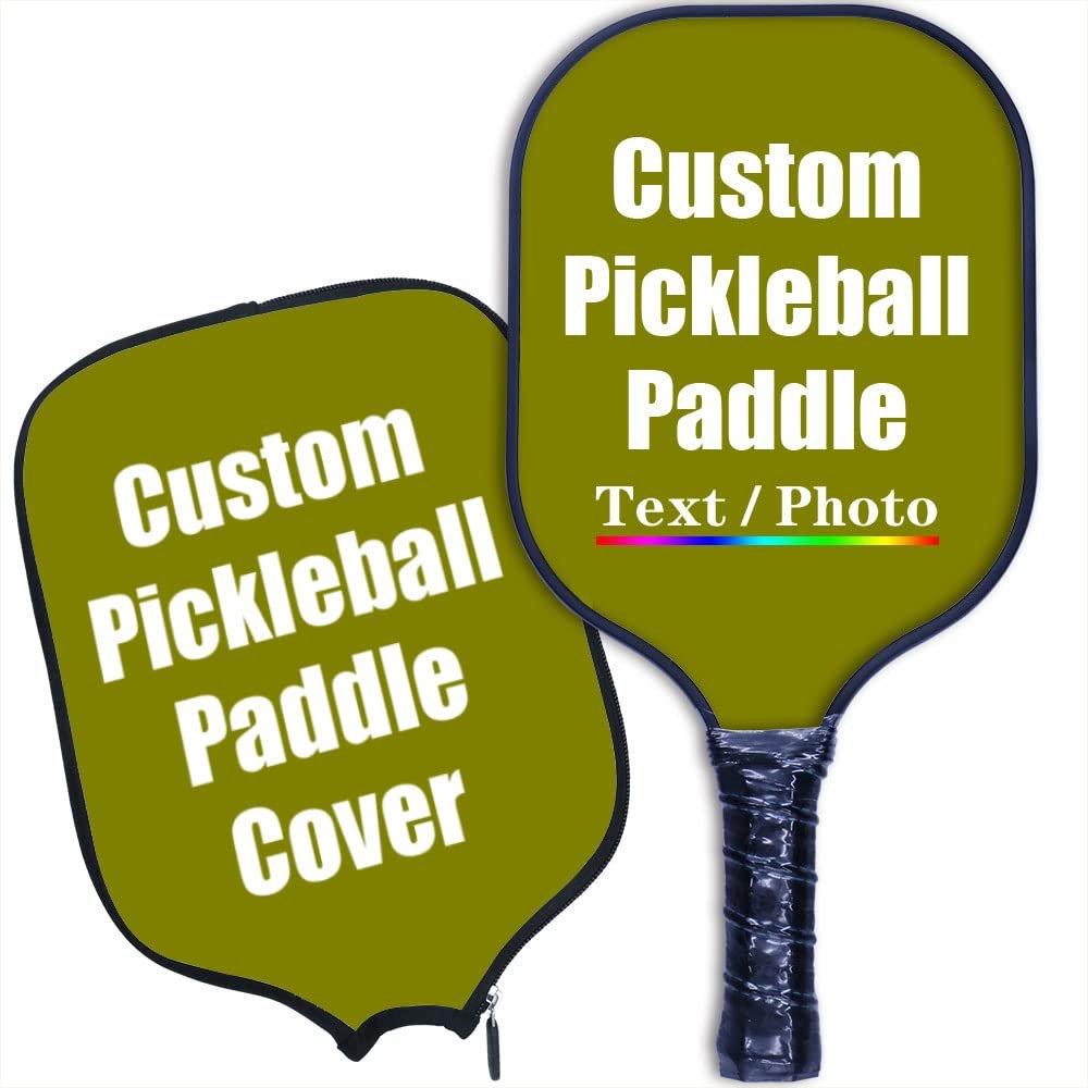 iPrint Custom Pickleballs Paddles, Personalized Pickleballs Paddles with Comfort Grip, Add Your Photo, Text, Logo Paddles with Paddles Covers, Olive