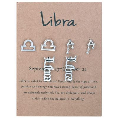 3 Pairs New Card Packaging Horoscope Zodiac Stud Earrings 12 Constellation Astrology 18K Gold Plated Little Ear Stud for Women Friendship Jewelry Gift-Libra