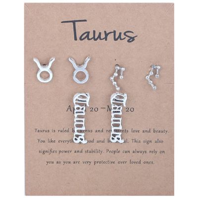 3 Pairs New Card Packaging Horoscope Zodiac Stud Earrings 12 Constellation Astrology 18K Gold Plated Little Ear Stud for Women Friendship Jewelry Gift- Taurus