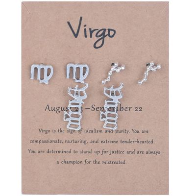 3 Pairs New Card Packaging Horoscope Zodiac Stud Earrings 12 Constellation Astrology 18K Gold Plated Little Ear Stud for Women Friendship Jewelry Gift -Virgo