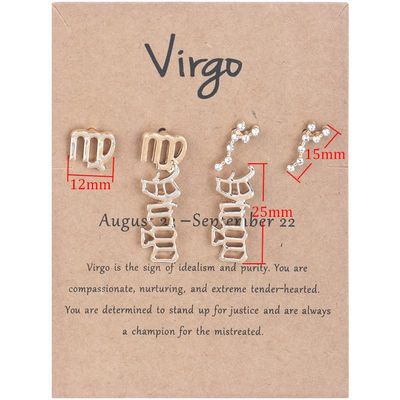 3 Pairs New Card Packaging Horoscope Zodiac Stud Earrings 12 Constellation Astrology 18K Gold Plated Little Ear Stud for Women Friendship Jewelry Gift -Virgo gold