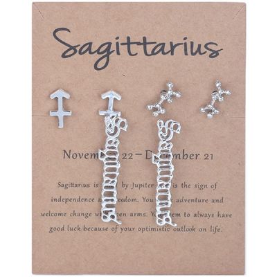 3 Pairs New Card Packaging Horoscope Zodiac Stud Earrings 12 Constellation Astrology 18K Gold Plated Little Ear Stud for Women Friendship Jewelry Gift -Sagittarius