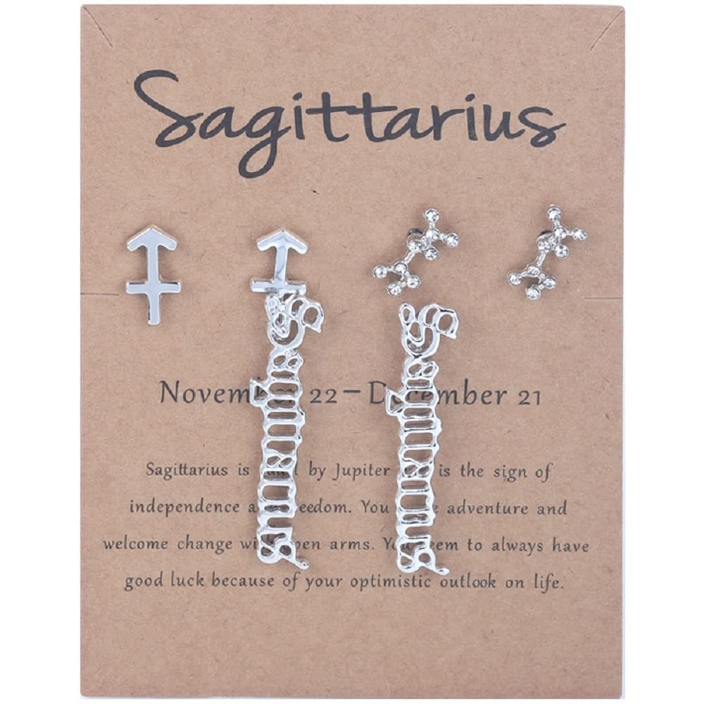 3 Pairs New Card Packaging Horoscope Zodiac Stud Earrings 12 Constellation Astrology 18K Gold Plated Little Ear Stud for Women Friendship Jewelry Gift -Sagittarius