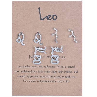 3 Pairs New Card Packaging Horoscope Zodiac Stud Earrings 12 Constellation Astrology 18K Gold Plated Little Ear Stud for Women Friendship Jewelry Gift -Leo