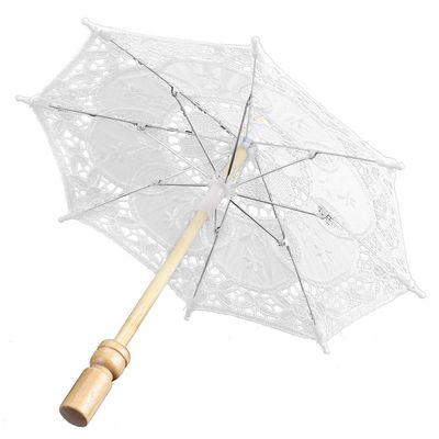 Wedding Lace Umbrella, Lace Crafting Photography Umbrella, Umbrella with Wooden Handle Lady Vintage Decoration Photo Props, 10 '' x 11 ''(White)