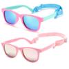 COASION 2 Pack Bendable Flexible Polarized Newborn Baby Sunglasses with Strap for Infant Boys Girls Age 0-24 Months (Pink-Green/Blue Mirror + Pink/Pink Mirror) view 1