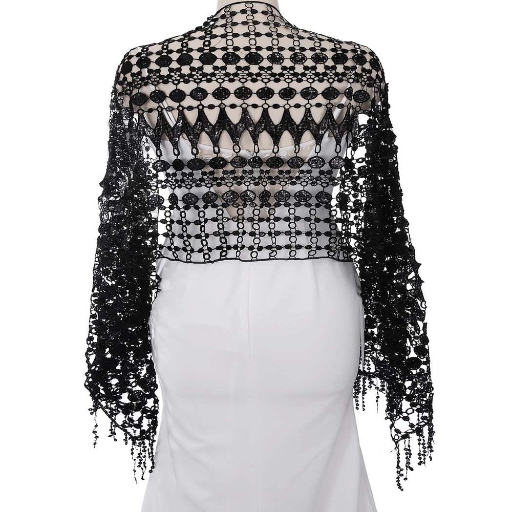EASEDAILY Women's Shawls and Wraps for Evening Dresses Sparkling Sequin Deco Wedding Scarf Stole with Fringe for Bride