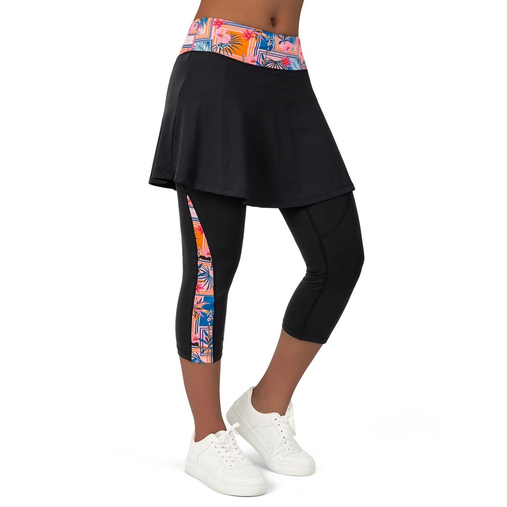 ANIVIVO Skirted Leggings for Women, Capris Skorts Tennis Golf Knee Length Skirted Leggings with Pockets(Pink,XL)