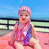 HINTINA Toddler Little Girls 4th Fourth of July One Piece Swimsuits Swimming Suit American Flag Off Shoulder Swimwear Beach Bathing Suit 2-3T view 2