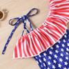 HINTINA Toddler Little Girls 4th Fourth of July One Piece Swimsuits Swimming Suit American Flag Off Shoulder Swimwear Beach Bathing Suit 2-3T view 4