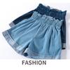EISHOW Little Girl Cotton Denim Shorts Elastic High Waist Ruffle Short Jeans Kids Summer Casual Pull on Denim Shorts (Ruffle-Light Blue,3Y,3 Years) view 3