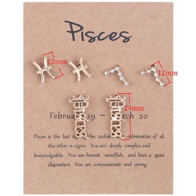 3 Pairs New Card Packaging Horoscope Zodiac Stud Earrings 12 Constellation Astrology 18K Gold Plated Little Ear Stud for Women Friendship Jewelry Gift -Pisces gold