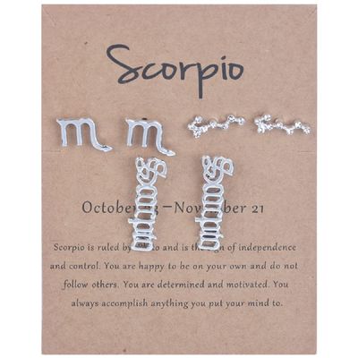 3 Pairs New Card Packaging Horoscope Zodiac Stud Earrings 12 Constellation Astrology 18K Gold Plated Little Ear Stud for Women Friendship Jewelry Gift -Scorpio