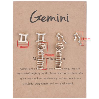 3 Pairs New Card Packaging Horoscope Zodiac Stud Earrings 12 Constellation Astrology 18K Gold Plated Little Ear Stud for Women Friendship Jewelry Gift -Gemini gold