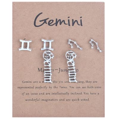 3 Pairs New Card Packaging Horoscope Zodiac Stud Earrings 12 Constellation Astrology 18K Gold Plated Little Ear Stud for Women Friendship Jewelry Gift -Gemini