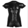Men's Short Sleeve Jumpsuit Clubwear Zip Up Patent Leather Bodysuit Full Body Wrestling Jockstrap Singlet Side Mesh Patchwork Romper Onesie view 1