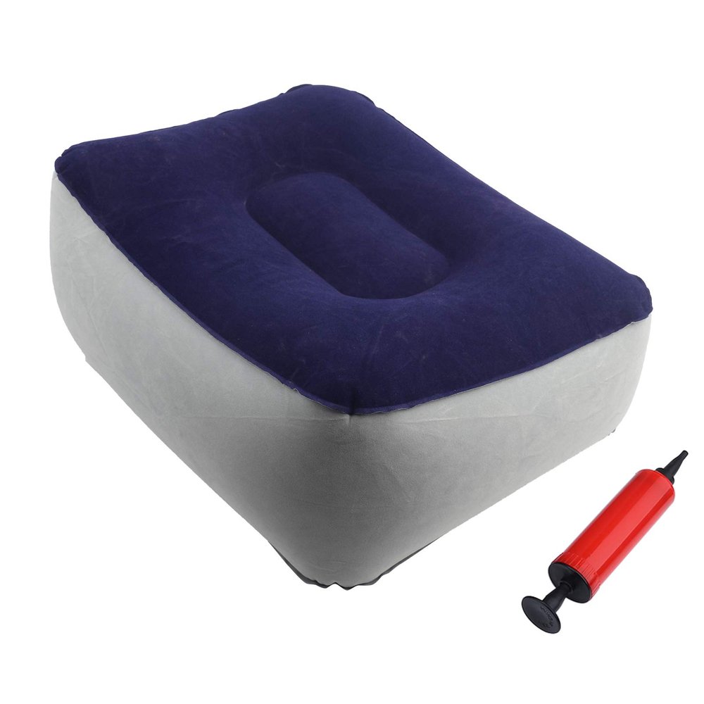 Alvinlite Inflatable Travel Foot Rest Pillows Beanless PVC Flocking Inflatable Foot Pad Perfect Airplane Travel Accessories Portable Relax Leg Cushion for Home, Office or Camping(Grey and Blue)