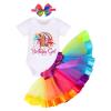 IMEKIS Rainbow Outfits for Baby Girl 1st Birthday Outfit Toddler Girl Cake Smash Stars Romper Tutu Skirt Bows Headband Photo Shoot Unicorn First Birthday Outfit Party Pink One 1 Year view 1