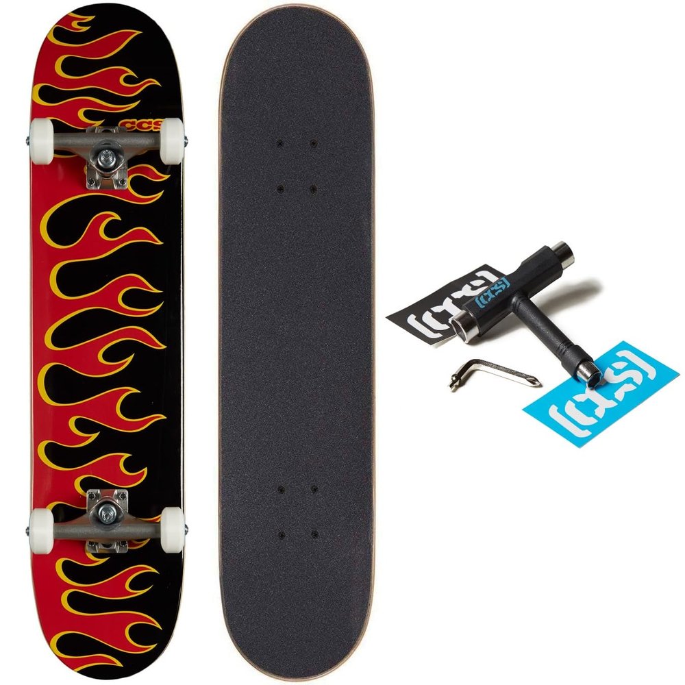 [CCS] Flames Skateboard Complete Black/Red 8.00"