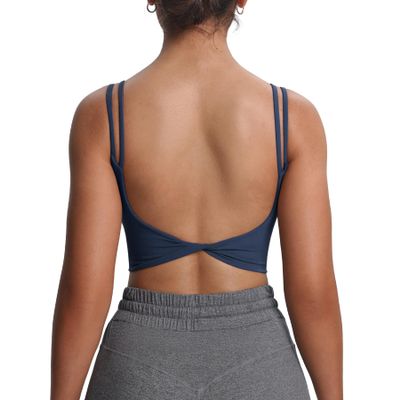 Aoxjox Women's Workout Sports Bras Fitness Yoga Crop Tank Metamorph Twist Back Cami (Navy, X-Small)