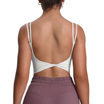 Aoxjox Women's Workout Sports Bras Fitness Yoga Crop Tank Metamorph Twist Back Cami (White, X-Small)
