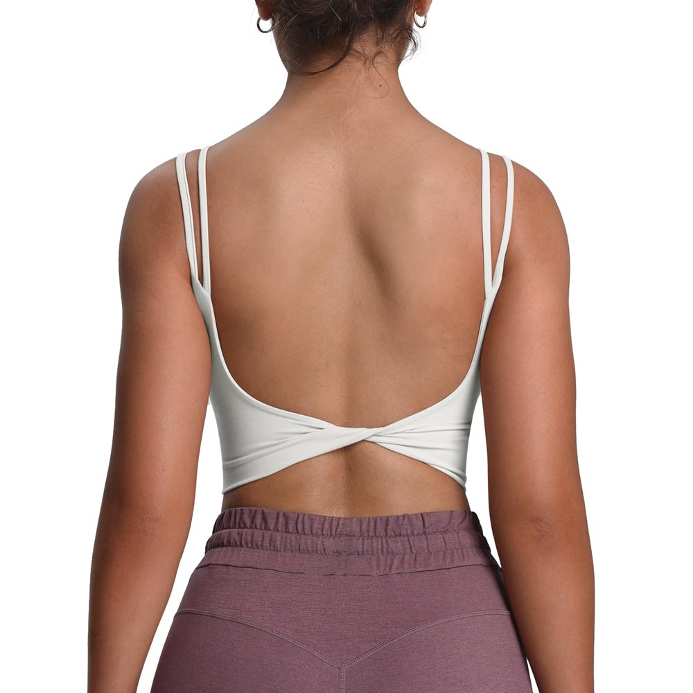 Aoxjox Women's Workout Sports Bras Fitness Yoga Crop Tank Metamorph Twist Back Cami (White, X-Small)