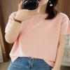Ailaile Womens Short Sleeve Sweaters Tops Summer Thin Pullover Cotton Knit Shirt Crew Neck Lightweight Pointelle Blouse Pink view 3