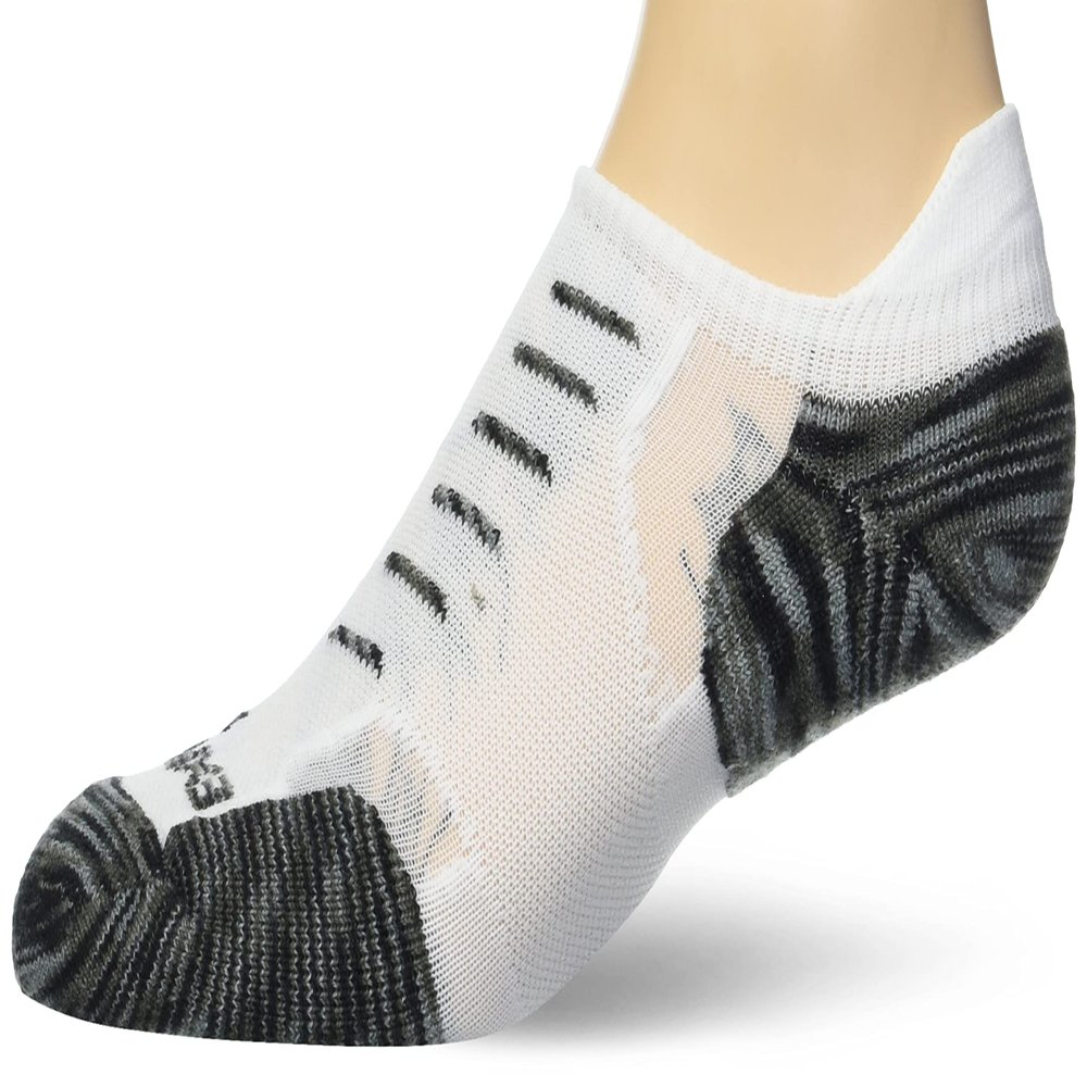 Thorlos Unisex Techfit Light Cushion No Show Tab-Rocket Grip, White/Grey (1 Pair), X-Small