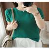Ailaile Womens Short Sleeve Sweaters Tops Summer Thin Pullover Cotton Knit Shirt Crew Neck Lightweight Pointelle Blouse Green view 2