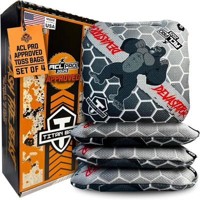 Titan Bags Devastator Cornhole Bags - 6" x 6" ACL PRO Approved Cornhole Bean Bags for Tournaments - Durable, Professional-Grade, Ideal for Indoor/Outdoor Toss Games (4 Pack)