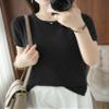 Ailaile Womens Short Sleeve Sweaters Tops Summer Thin Pullover Cotton Knit Shirt Crew Neck Lightweight Pointelle Blouse Black view 2