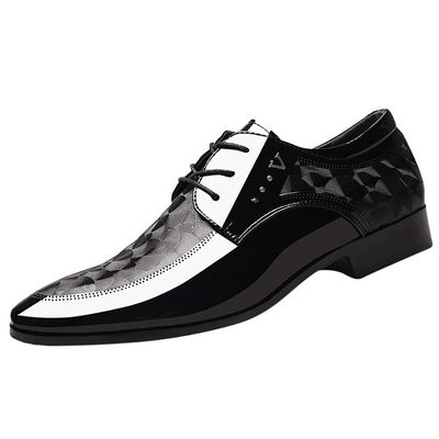 BORAMAX Men's PU Leather Lace-Up Dress Shoes Business Fashion Wedding Suit Shoes Comfortable Pointed Toe Oxford Shoes Black