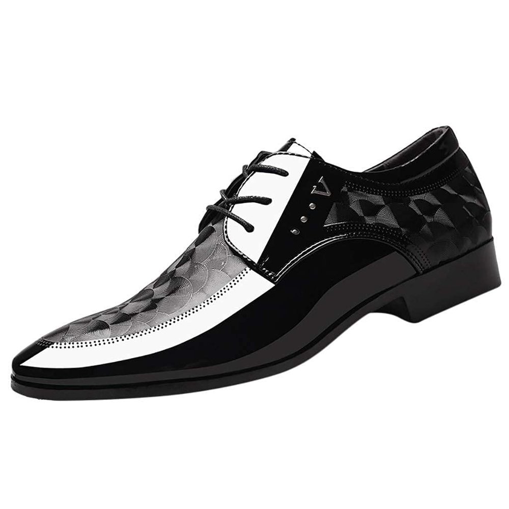 BORAMAX Men's PU Leather Lace-Up Dress Shoes Business Fashion Wedding Suit Shoes Comfortable Pointed Toe Oxford Shoes Black