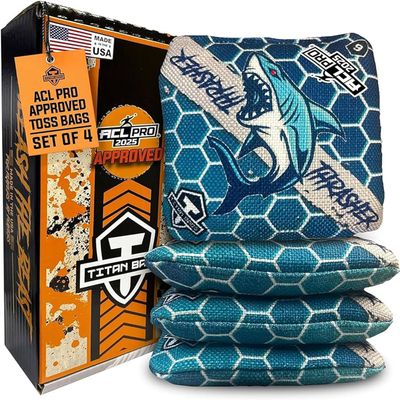 Titan Bags Thrasher Cornhole Bags - 6"x6" ACL PRO Approved Tournament-Grade, Durable Dual-Sided for Precision Shots, All-Weather Power Grip Pellets for Indoor & Outdoor Tossing - Honeycomb, Set of 4