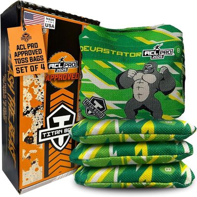 Titan Bags Devastator Cornhole Bags - 6" x 6" ACL PRO Approved Cornhole Bean Bags for Tournaments - Durable, Professional-Grade, Ideal for Indoor/Outdoor Toss Games (4 Pack)