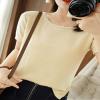 Ailaile Womens Short Sleeve Sweaters Tops Summer Thin Pullover Cotton Knit Shirt Crew Neck Lightweight Pointelle Blouse Beige view 2