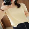 Ailaile Womens Short Sleeve Sweaters Tops Summer Thin Pullover Cotton Knit Shirt Crew Neck Lightweight Pointelle Blouse Beige view 3