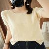 Ailaile Womens Short Sleeve Sweaters Tops Summer Thin Pullover Cotton Knit Shirt Crew Neck Lightweight Pointelle Blouse Beige view 4