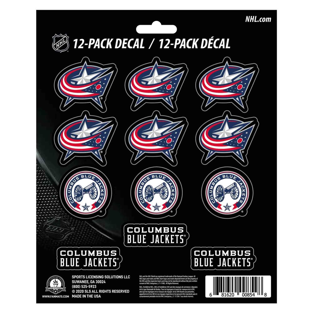 FANMATS 30788 NHL - Columbus Blue Jackets 12 Count Mini Decal Sticker Pack 5 x 6.25 in.- Great Gift for Sports Fans - Works On Hard Surfaces - for Homes, Cars, Trucks, SUVs.