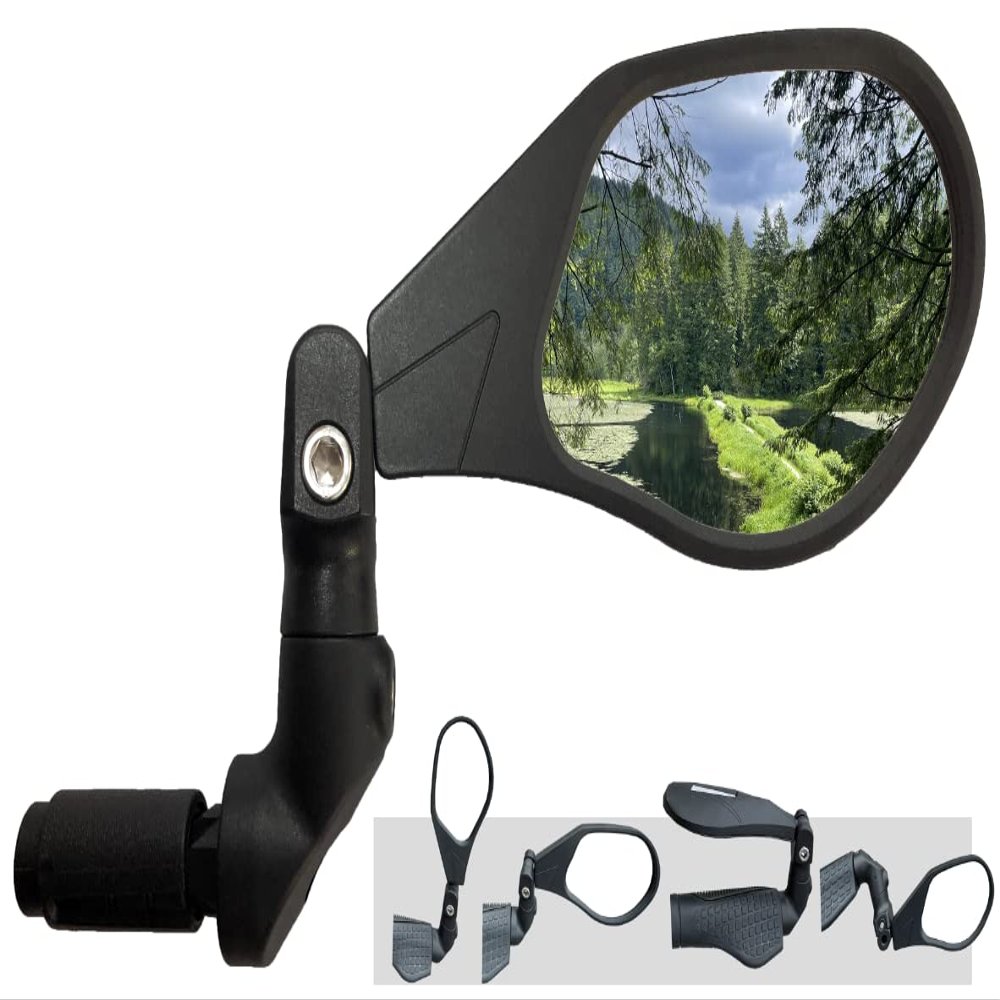 Hafny NEW Bar End Bike Mirror, HD Automotive Grade Glass Lens, Large Surface, Shatterproof, Multi-Angle Adjustable, E-Bike Mirrors (HF-M903RB-FR08) (HF-M903RS-FR08 (Right Side, Silver Glass))