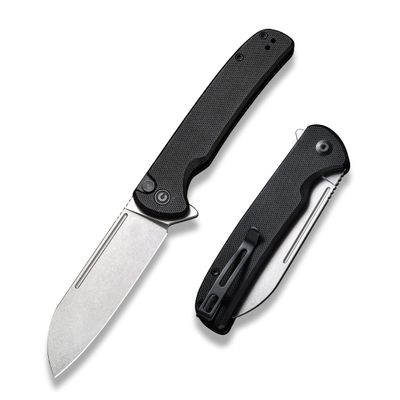 CIVIVI Chevalier Folding Pocket Knife, Button Lock EDC Knife 3.46" Stonewashed 14C28N Sheepsfoot Blade G10 Handle, Utility Knife for Hiking Camping Fishing Work Outdoor