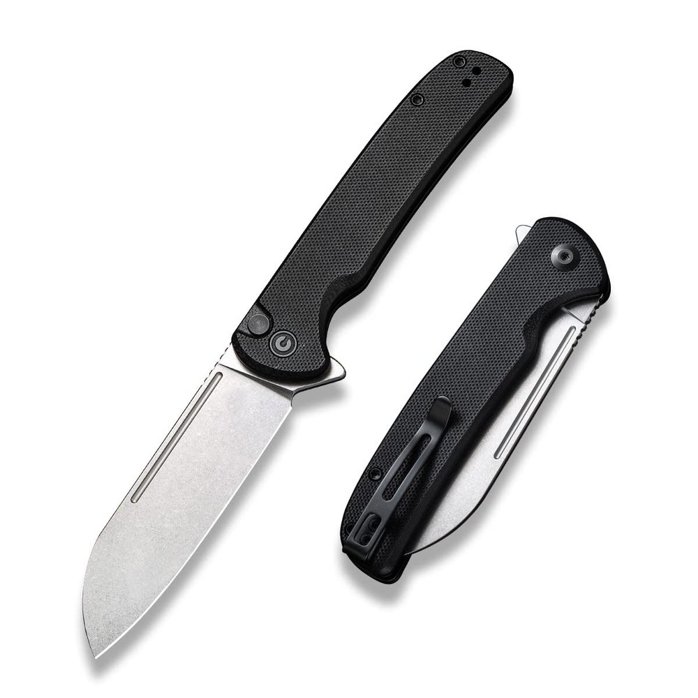 CIVIVI Chevalier Folding Pocket Knife, Button Lock EDC Knife 3.46" Stonewashed 14C28N Sheepsfoot Blade G10 Handle, Utility Knife for Hiking Camping Fishing Work Outdoor