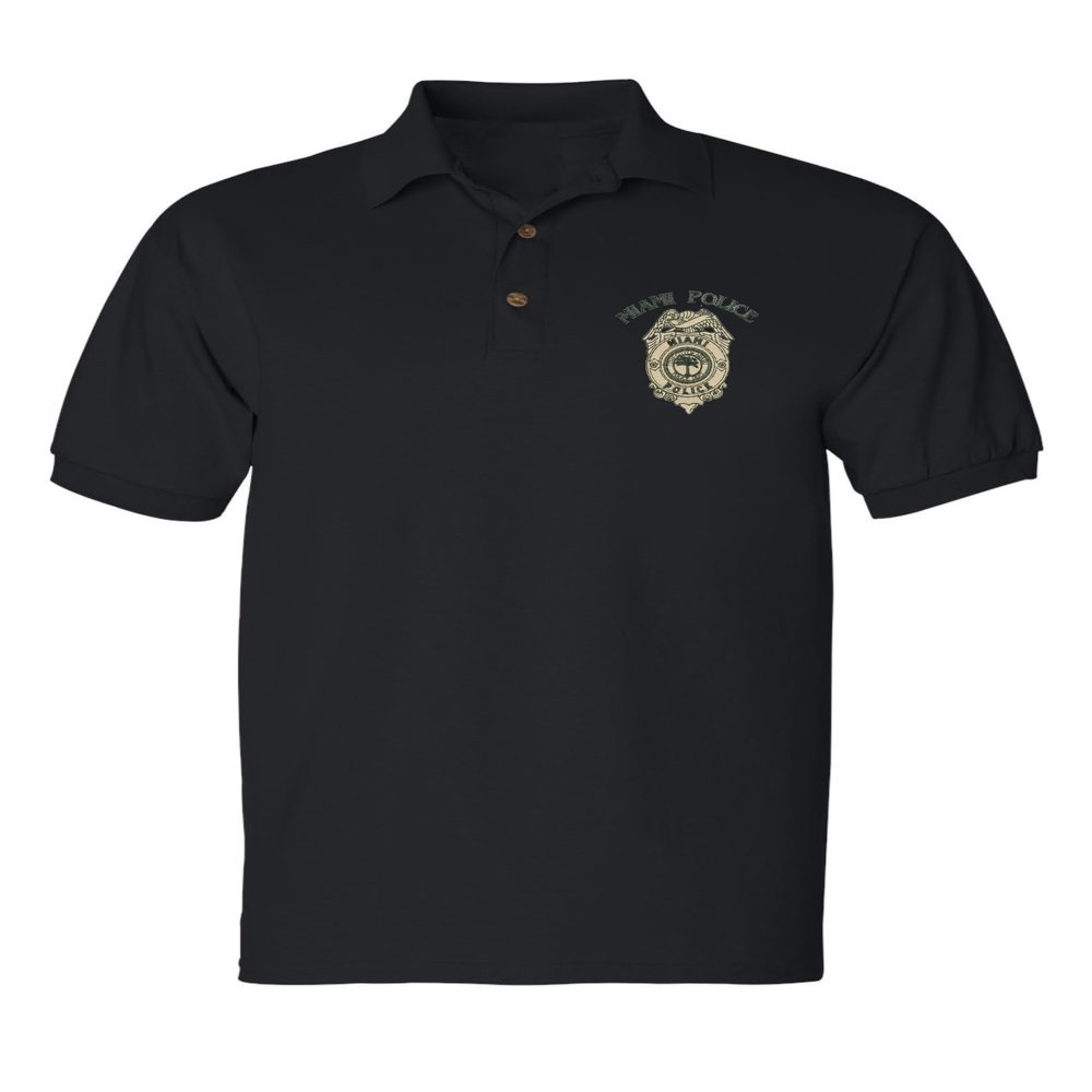 ALLNTRENDS Miami Police Polo Shirt Embroidered Policemen Law Enforcement Officer Shirt (S, Black)