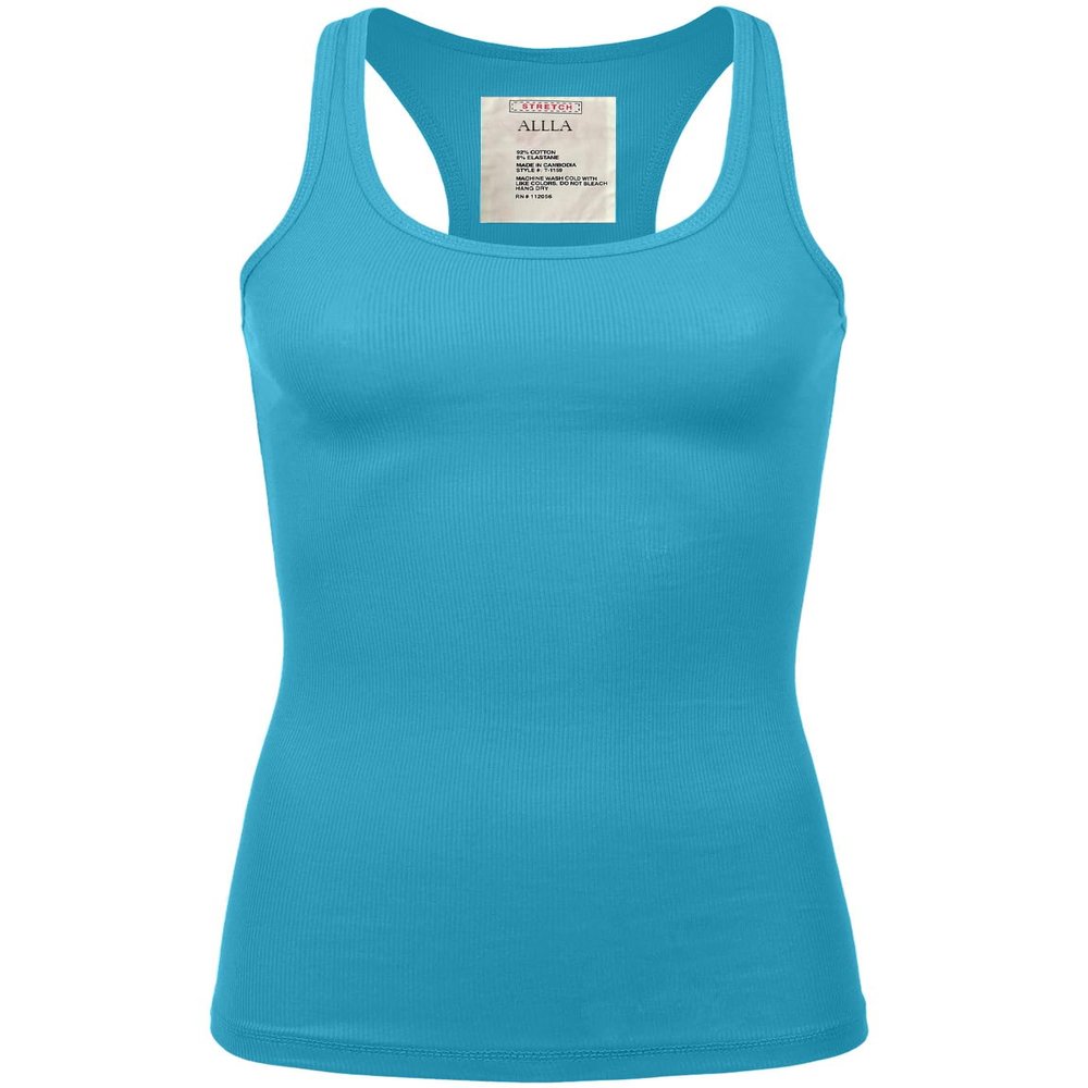 ALLLA Women's Tank top Basic Ribbed Racerback Casual Undershirts (S-3X) Ice Blue,Large