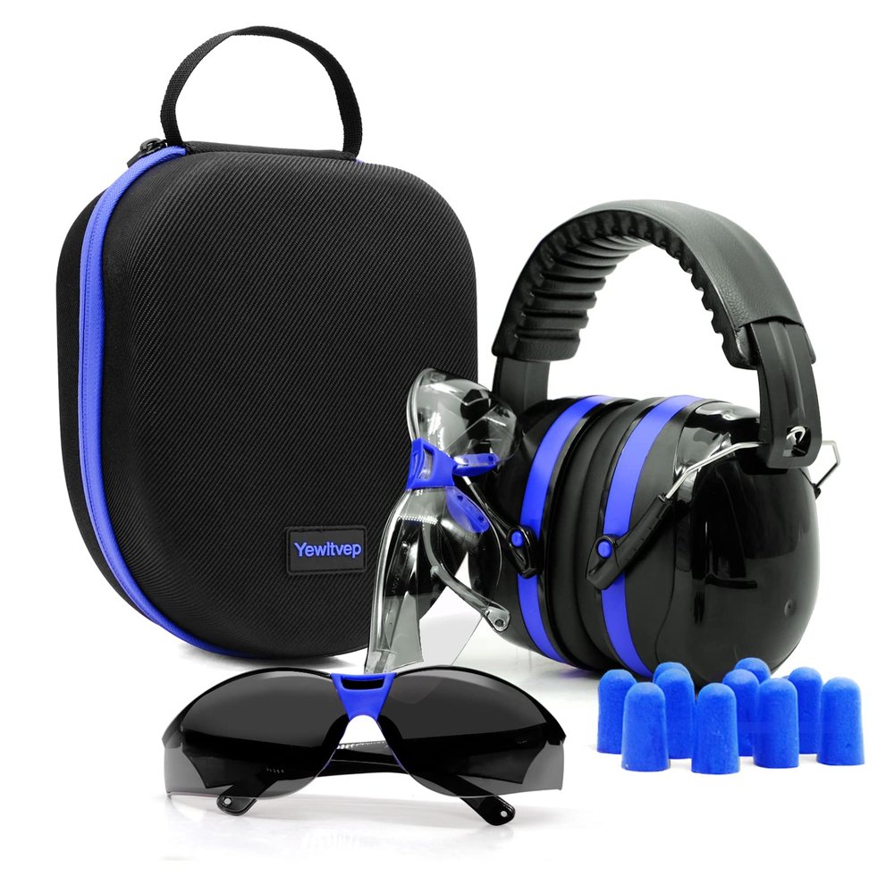 Gun Range Ear Protection Shooting Ear Protection Ear Muffs for Shooting Range Including High-Performance Earmuffs, Range Eye Protection-Gun Safety Glasses, Earplugs, Hard Storage Carrying Case-Blue
