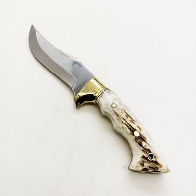 Yatagan Stag Horn Handle Hunting Knife with Sheath - 10.23 Inch Full Tang Blade - Elk & Deer Antler Bowie Knife - Bushcraft & Camping Tactical Fixed Blade
