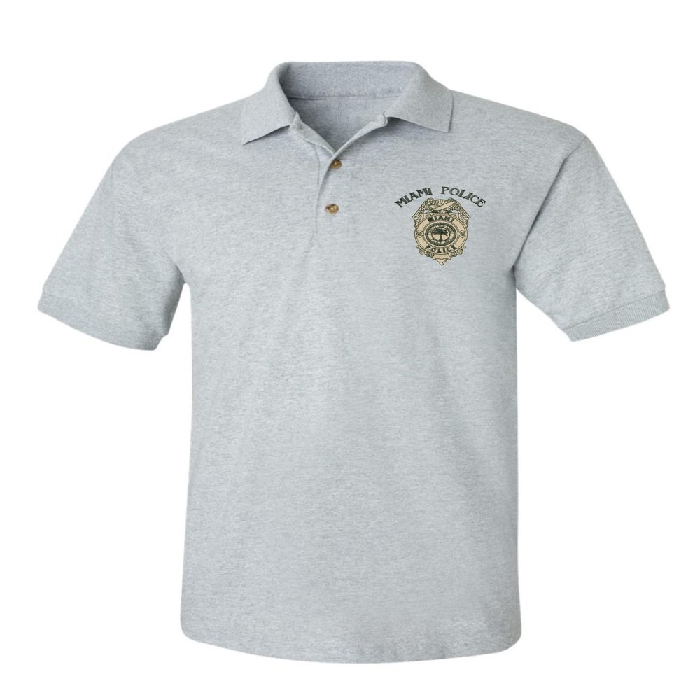 ALLNTRENDS Miami Police Polo Shirt Embroidered Policemen Law Enforcement Officer Shirt (L, Sporty Grey)