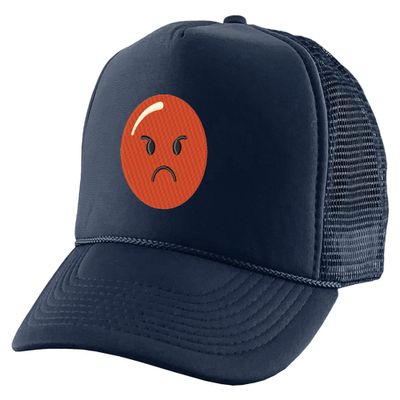 Angry Face Smiley Trucker Hat Embroidery Orange Face Summer Outdoor Cap (Navy Blue)