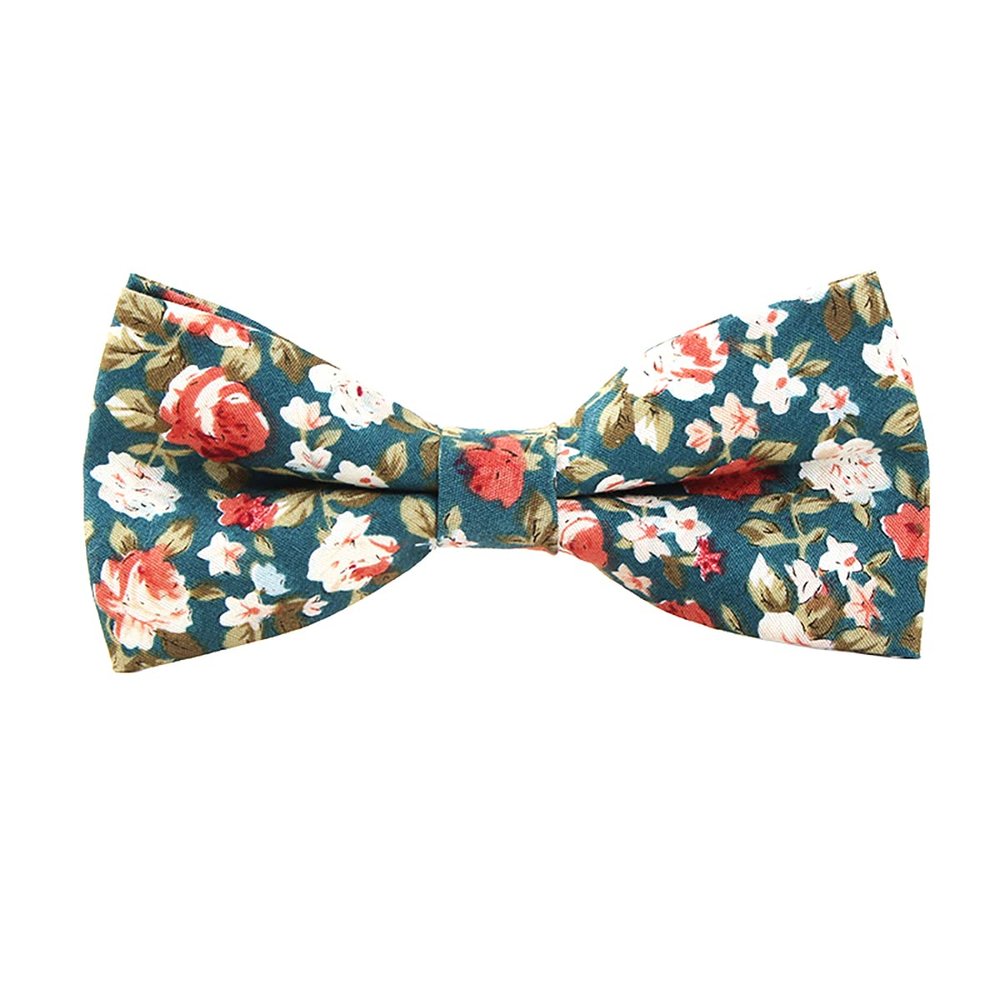 Adjustable Pre-tied Men's Cotton Floral Printing Bow Tie for Wedding Gifts (Green165)